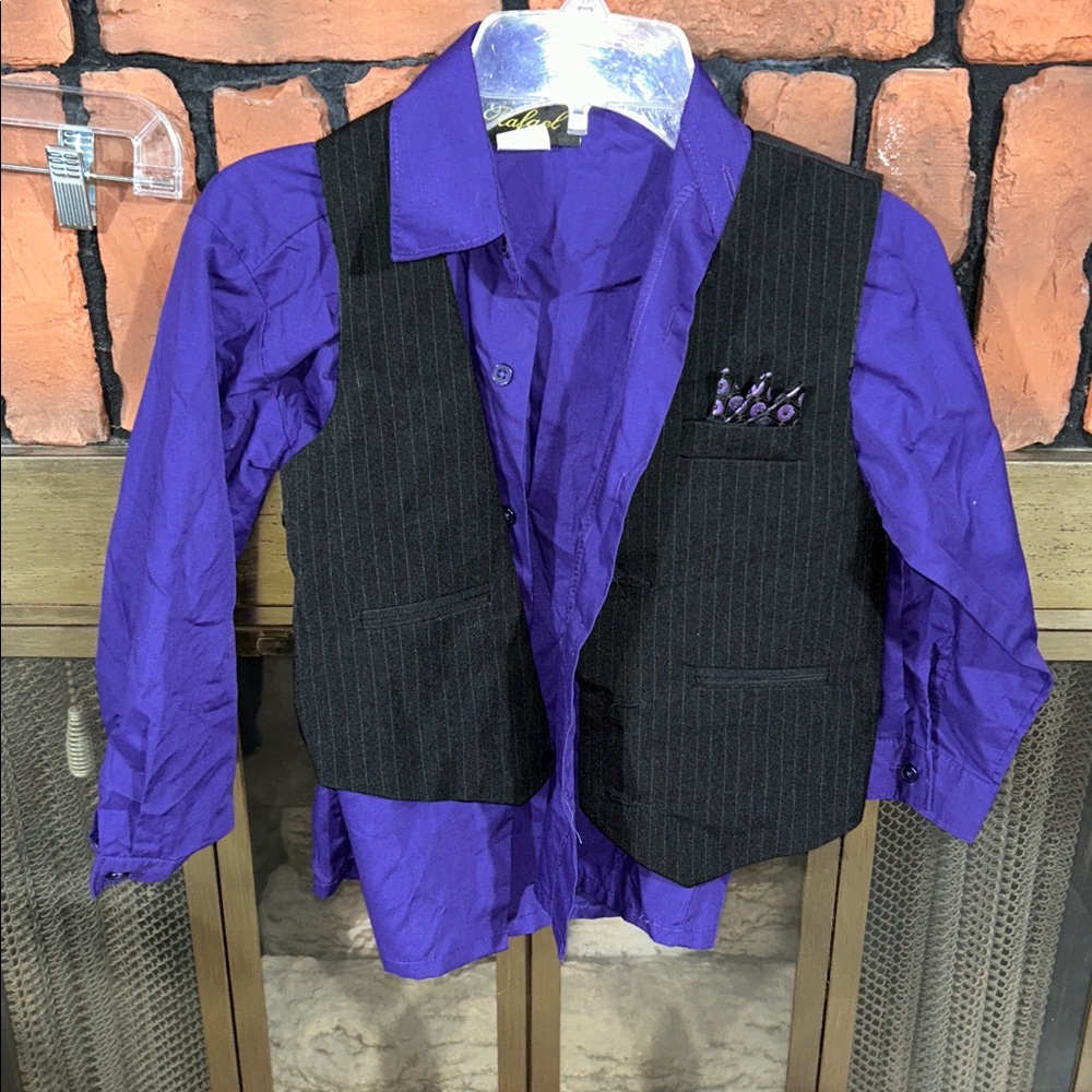RAFAEL Purple Button Down Shirt with Black Vest